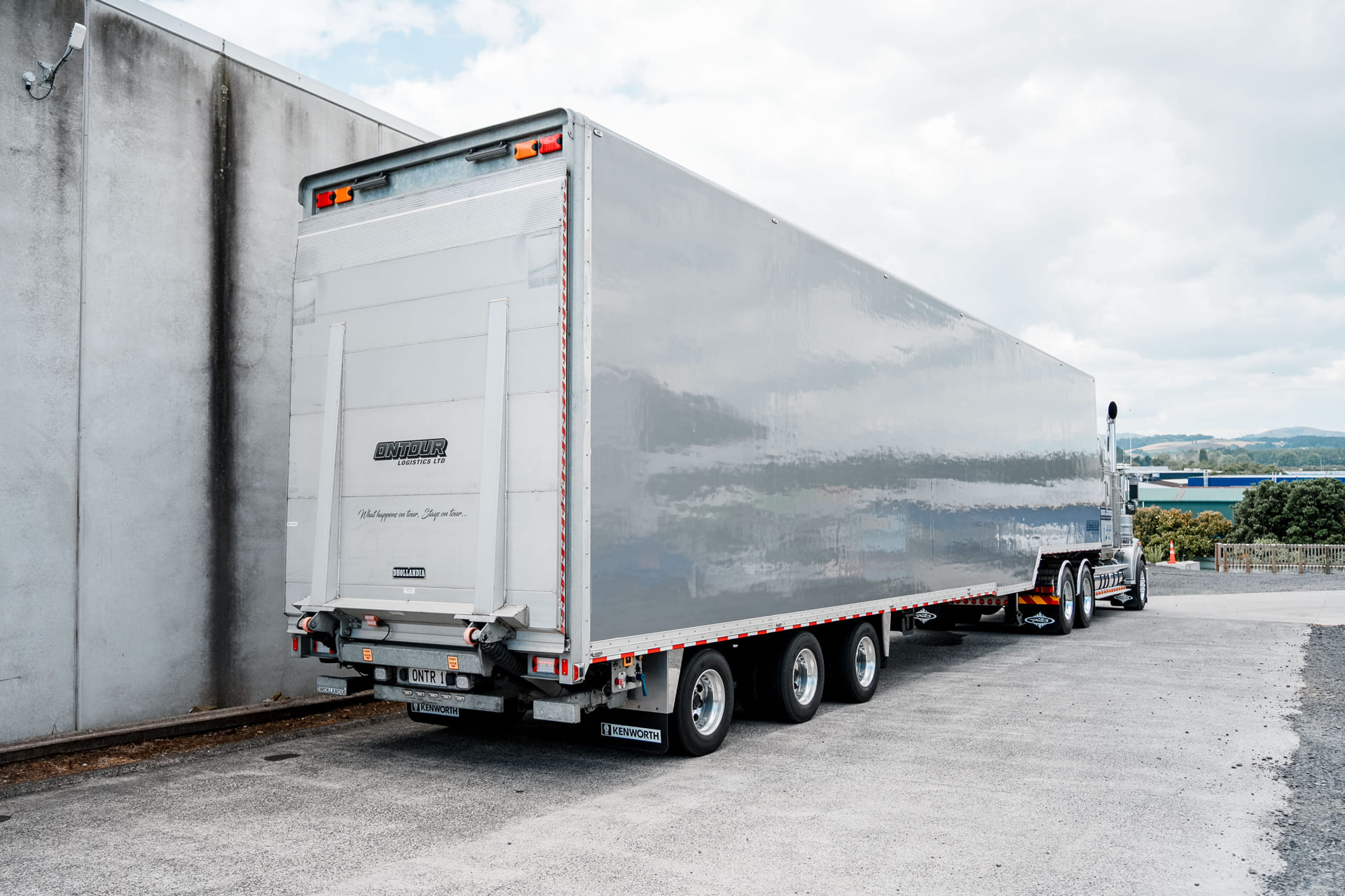 Longshot of Back of Ontour Truck with Trailer